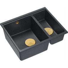 Graniteq Zlewozmywak GraniteQ QUADRON | LOGAN 150 | granitowy zlewozmywak kuchenny CZARNY + ZŁOTO PVD | wymiary: 56 x 46 x 22 cm | 1,5-komorowy wpuszczany | podbudowa szafki od: 60 cm