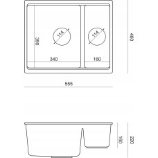 Graniteq Zlewozmywak GraniteQ QUADRON | LOGAN 150 | granitowy zlewozmywak kuchenny SZARY + MIEDŹ PVD | wymiary: 56 x 46 x 22 cm | 1,5-komorowy wpuszczany | podbudowa szafki od: 60 cm