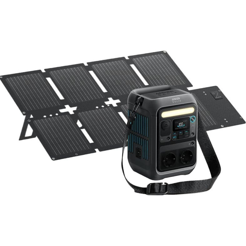 Anker SOLIX C300X - Tragbares kraftwerk - Wechselstrom 220-240 V - 300 Watt - Lithiumeisenphosphat - 288 Wh - Wi-Fi, Bluetooth - Ausgangsanschlusse: 7 - mit PS60 portable solar panel