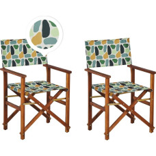 Beliani Zestaw 2 krzeseł ogrodowych akacjowy ciemne drewno z szarym / wzór w plamy CINE!
