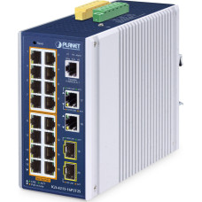 Planet IP30 Industrial L2/L4 16-Port Zarządzany L2/L4 Gigabit Ethernet (10/100/1000) Obsługa PoE Aluminium, Niebieski
