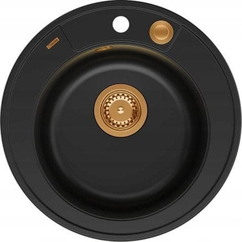 Graniteq Zlewozmywak GraniteQ MORGAN 210 GraniteQ zlewozmywak pure carbon z syfonem Push To Open kol. miedziany okrągły 1-komorowy b/o + zaczepy 3 szt
