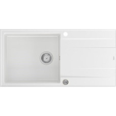 Graniteq Zlewozmywak GraniteQ EVAN 146 XL GraniteQ zlewozmywak z syfonem Push 2 Open 1-komorowy z/o (1000x500x210; kom. 420x480) snow white / elementy stalowe