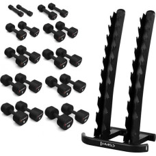 HMS ZESTAW HANTLI POLIURETANOWYCH HPT 2 x 1 - 10 KG (110 KG) + STOJAK STR37 HMS