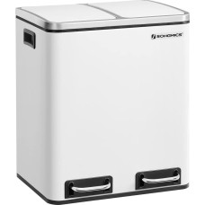 Songmics Kosz na śmieci Songmics Kosz Kuchenny, Stalowy Kosz Na Śmieci 2 X 15 L, Kosz Schodkowy Z Wewnętrznymi Wiadrami I Uchwytami, Miękkie Zamknięcie, Pochłani