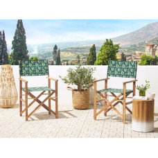 Beliani Zestaw 2 krzeseł ogrodowych akacjowy jasne drewno z szarym / wzór w oliwki CINE!