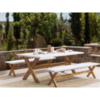 Beliani Zestaw ogrodowy stół i 2 ławki biały OLBIA!