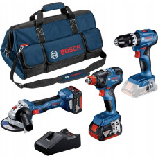 Bosch Zestaw elektronarzędzi Bosch Bosch professional set 18V: GSB 18V-45 + GDX 18V-200 + GWS 18V-7, tool set (blue, 2x Li-ion battery 5.0Ah, tool bag)