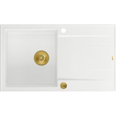 Graniteq Zlewozmywak GraniteQ EVAN 111 GraniteQ zlewozmywak z syfonem Push 2 Open 1-komorowy z/o (860x500x210) snow white / elementy złote