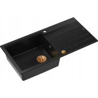 Graniteq Zlewozmywak GraniteQ EVAN 111 GraniteQ zlewozmywak z syfonem Push 2 Open 1-komorowy z/o (860x500x210) pure carbon / elementy miedziane