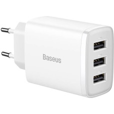 Baseus Compact Quick Charger, 3x USB, 17W (White)