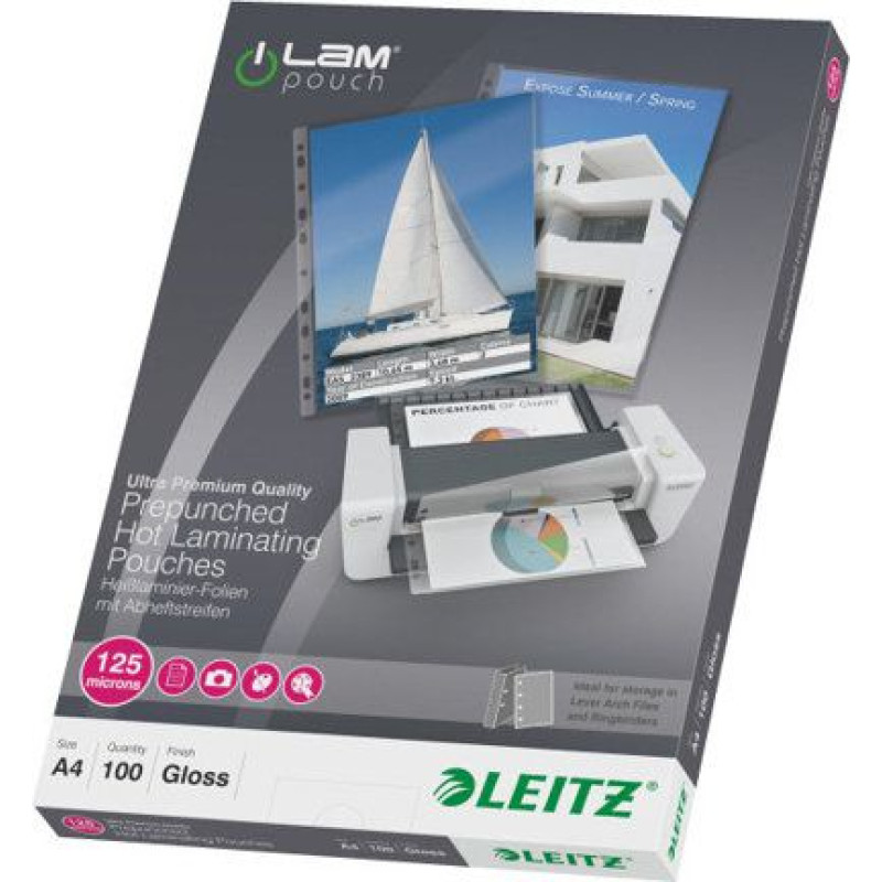 Esselte LEITZ 100 A4 LAM POUCH PUNCHED 125MICRON (33878)