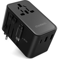 Choetech Adapter podróżny Choetech PD5022 70W EU / US / AUS / UK z wbudowanym kablem USB-C - czarny