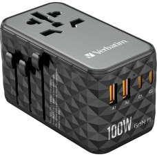 Verbatim Uniwersalny adapter podróżny World-to-World UTA-06 , 2x USB-C PD, QC 4+, 2x USB-A QC 3.0, czarny, 100 W