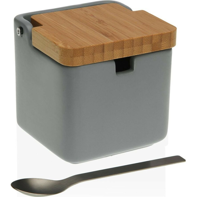 Versa Sugar Bowl Versa Grey Ceramic Steel Bamboo Dolomite (8,5 x 8,7 x 8,5 cm)