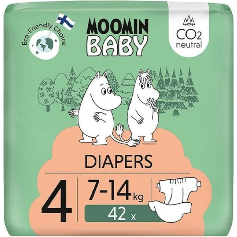 Muumi MOOMIN Baby, Pieluszki 4 MAXI 7-14 kg, 42 szt. EKO
