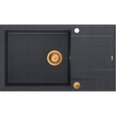 Graniteq Zlewozmywak GraniteQ EVAN 136 XL GraniteQ zlewozmywak z syfonem Push To Open 1-komorowy z/o (860x500x210; kom. 420x490) black diamond / elementy miedziane