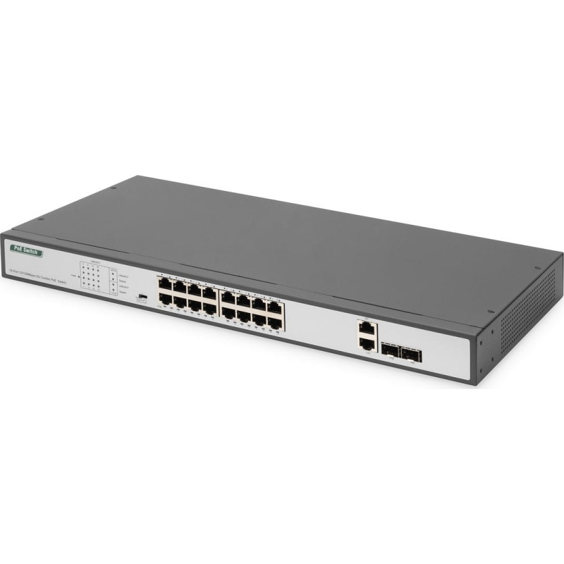 Digitus Switch Digitus Digitus 16 Port Fast Ethernet PoE Switch, 19 Inch, Unmanaged, 2 Uplinks